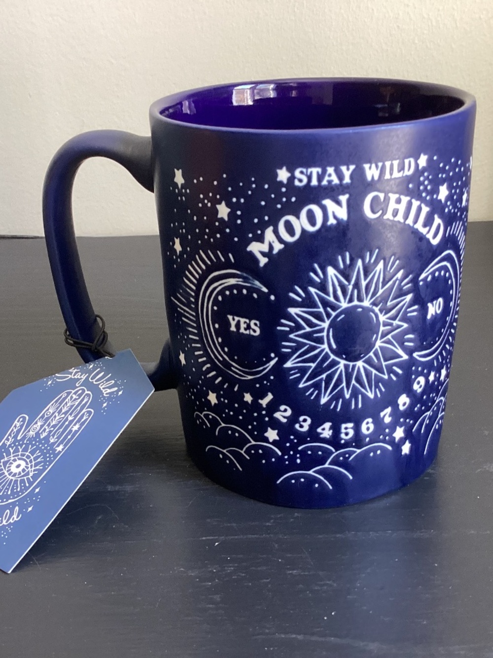 NWT Blue n White Embossed Ouija Oracle 16oz Coffee Mug NEW
